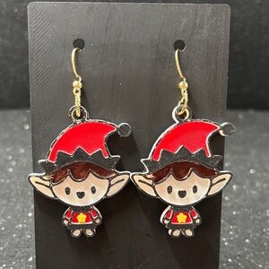 Festive Elf Earrings with Red and Gold Accents